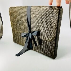 Vintage Portfolio Clutch in Black Woven Raffia Straw Document File